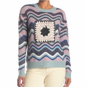 Boundless North Crochet Patch Zig Zag Pullover Sweater Size Small NEW
